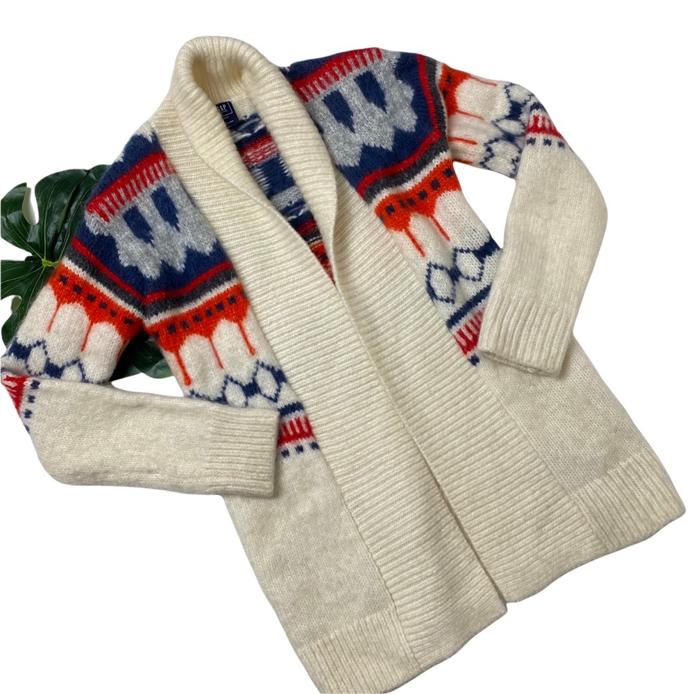 GAP | FAIR ISLE | CHUNKY | MOHAIR/WOOL BLEND | KNIT OPEN CARDIGAN